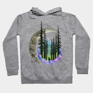 Hand Painted Watercolor Northern Lights & Moon Hoodie